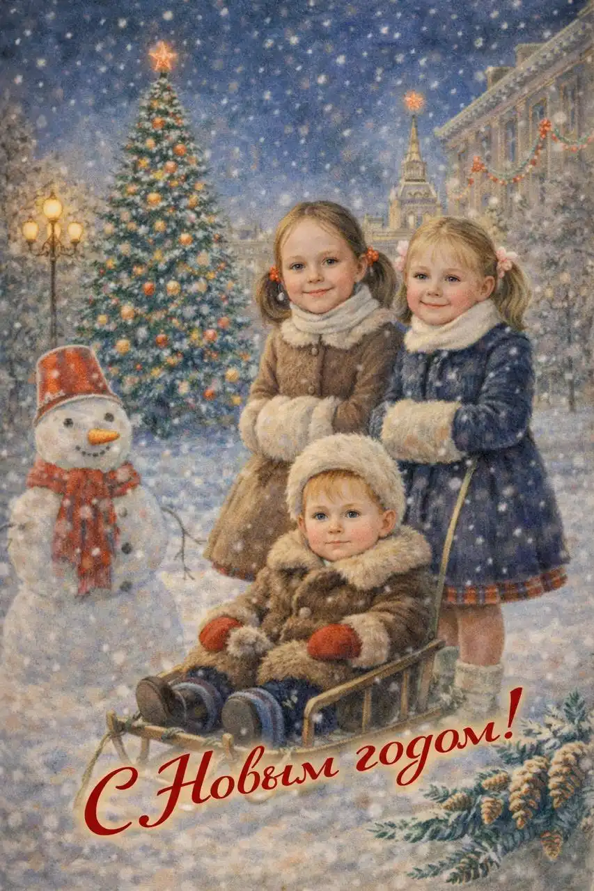 Винтажные новогодние открытки в стиле СССР на заказ