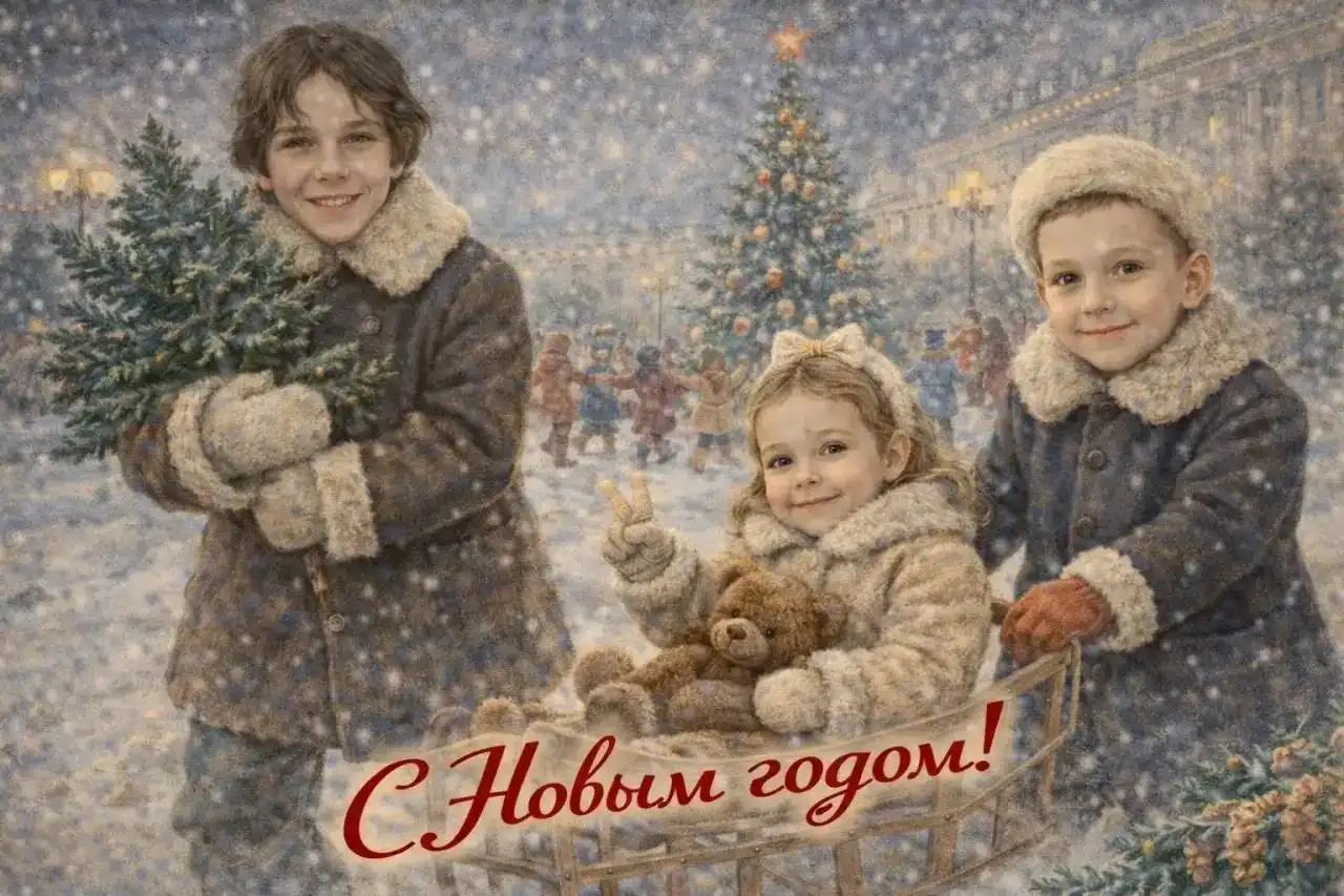 Винтажные новогодние открытки в стиле СССР на заказ