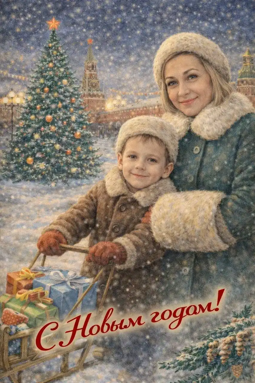 Винтажные новогодние открытки в стиле СССР на заказ