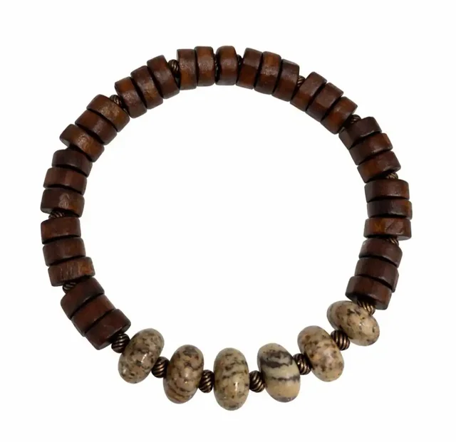 Мужской браслет из яшмы и деревянных бусин - Хобби и отдых в Энгельс