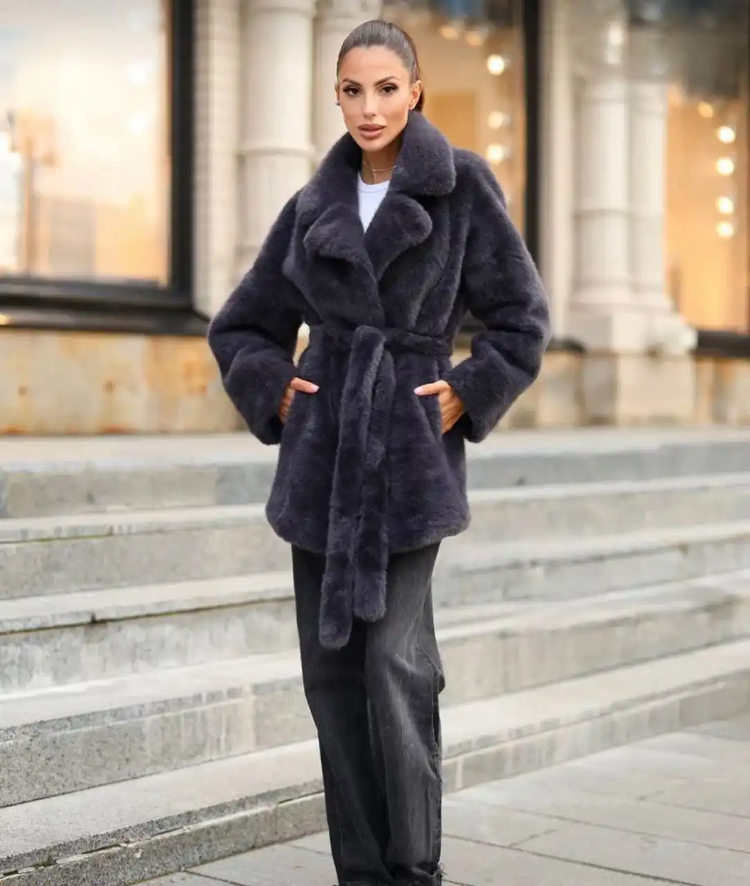 Шуба из экомеха под норку