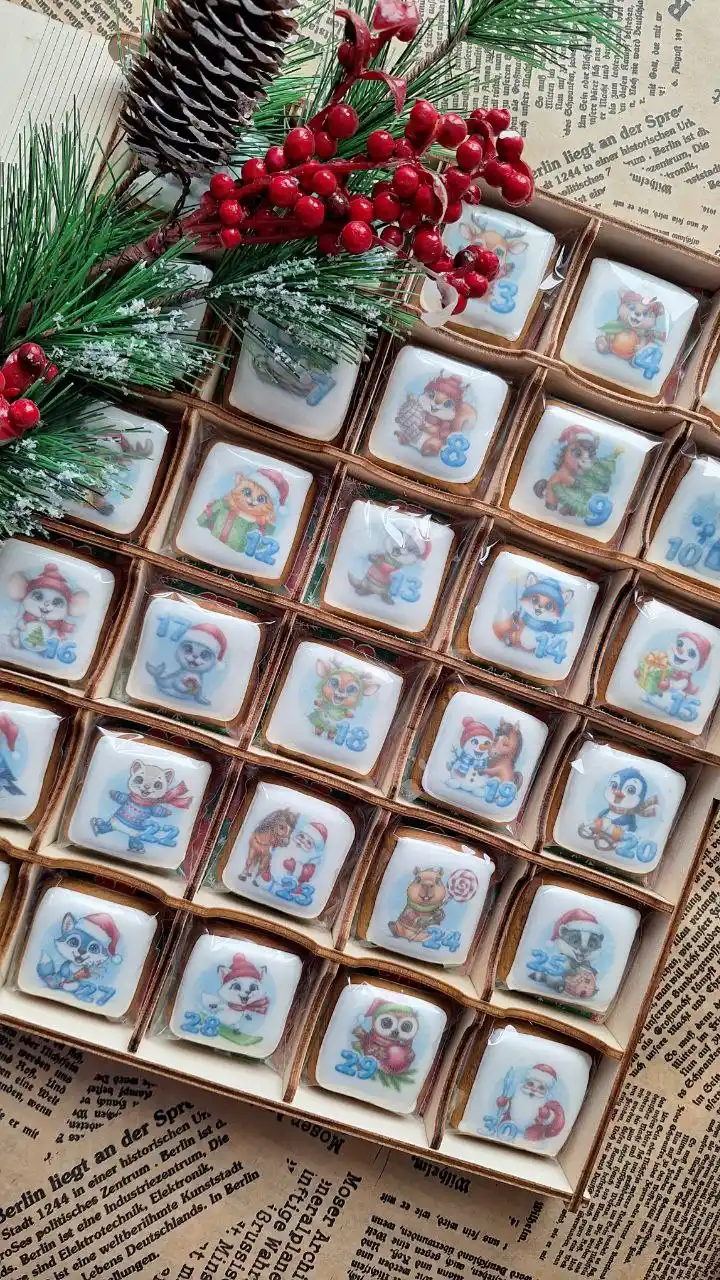 Адвент-календарь из мини медово-имбирных пряников