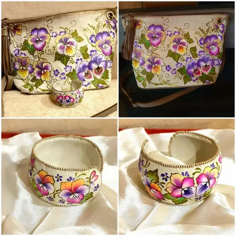 Сумка из натуральной кожи с ручной росписью и браслетом - Рюкзаки в Сургут