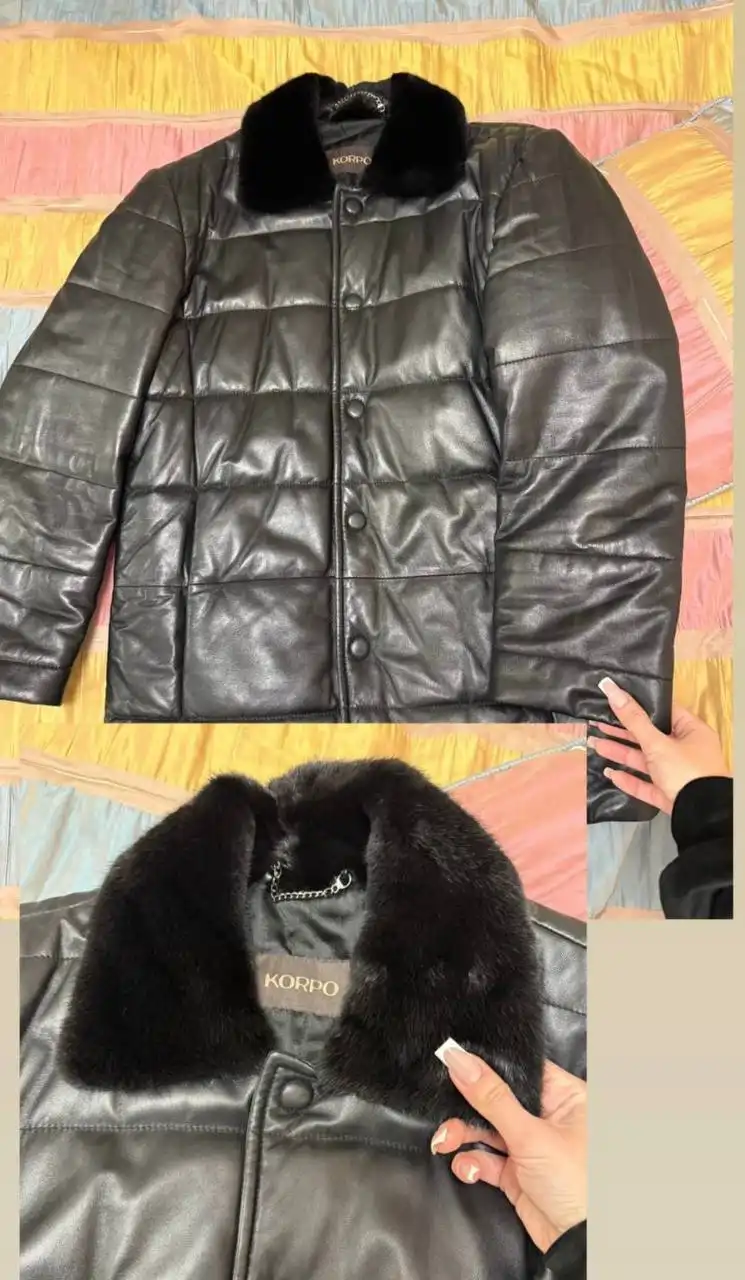 Натуральная мужская кожаная куртка KORPO с воротником из норки