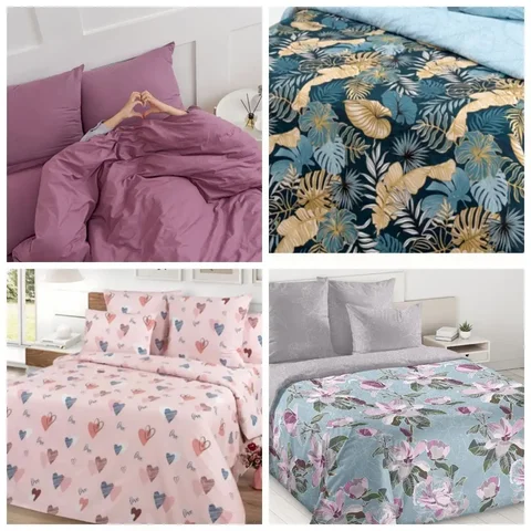 Наборы постельного белья без пододеяльника из натурального поплина - Растения в Волгоград