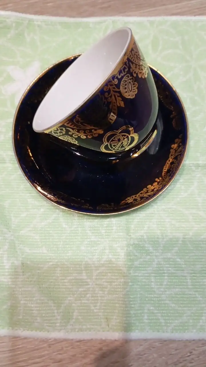 Винтажная чайная пара Золотой Фриз с символом Фестиваль Молодёжи - null (Барахолка) в Заречный