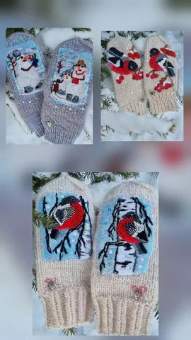 Вязаные варежки с вышивкой ручной работы - Одежда в Иркутск