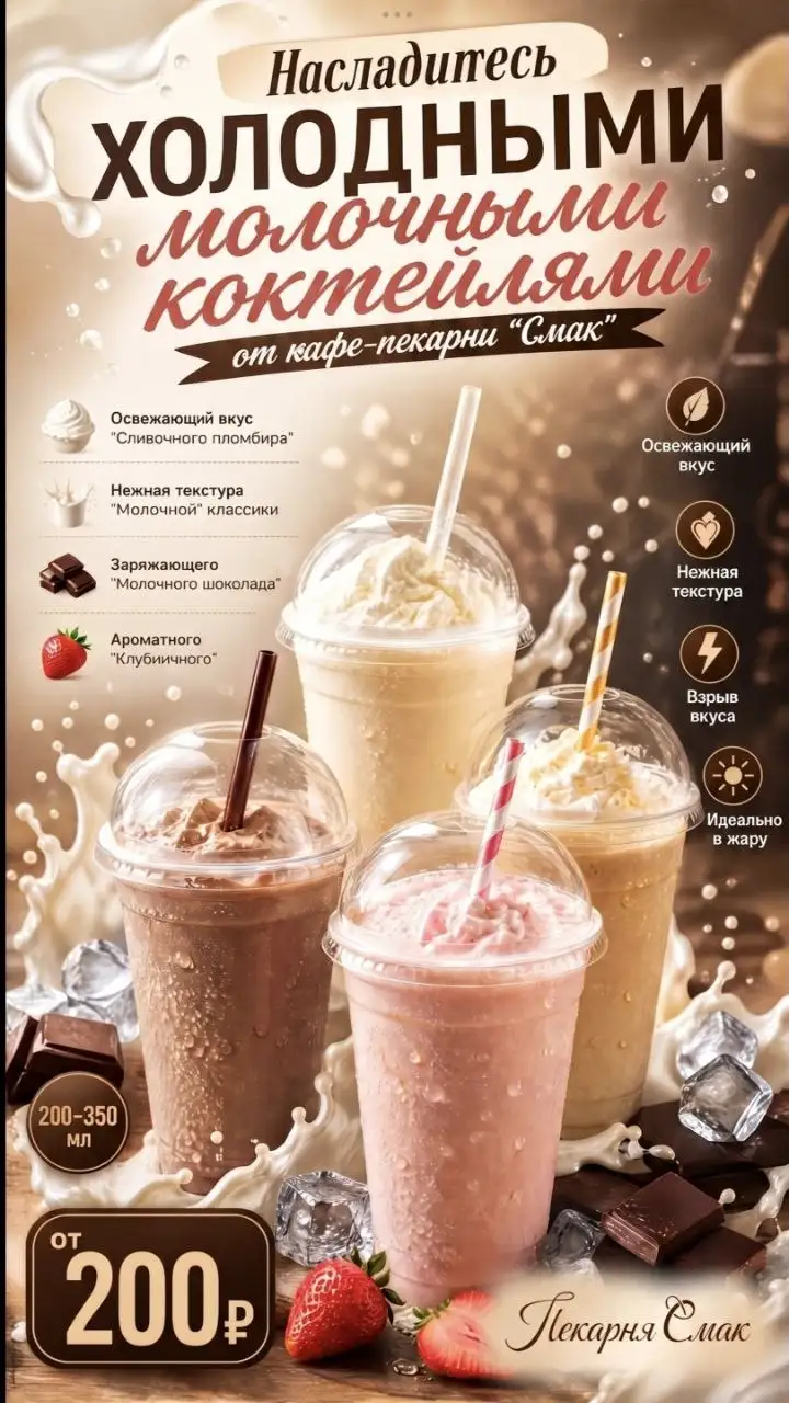 Кафе-пекарня Смак предлагает молочные коктейли и пиццу - Услуги в Новые Бурасы
