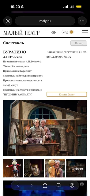 Билеты в Малый театр на Буратино 21.02 - Растения и садоводство в Химки