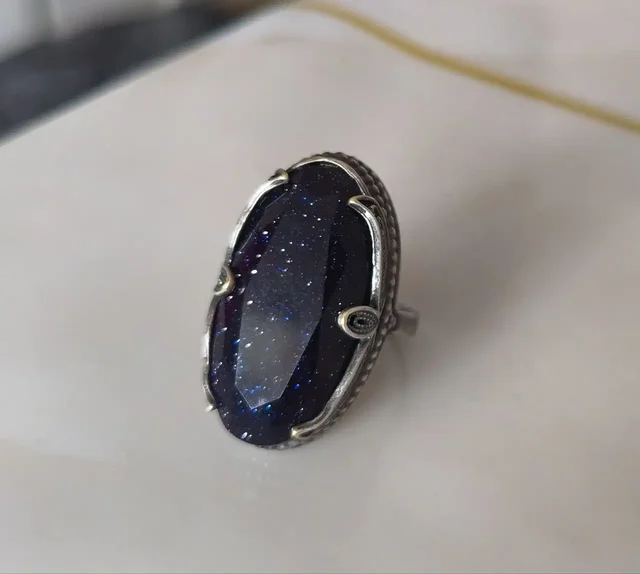 Винтажное кольцо "Ночь Каира" из мельхиора с авантюрином - Украшения в Зеленоград