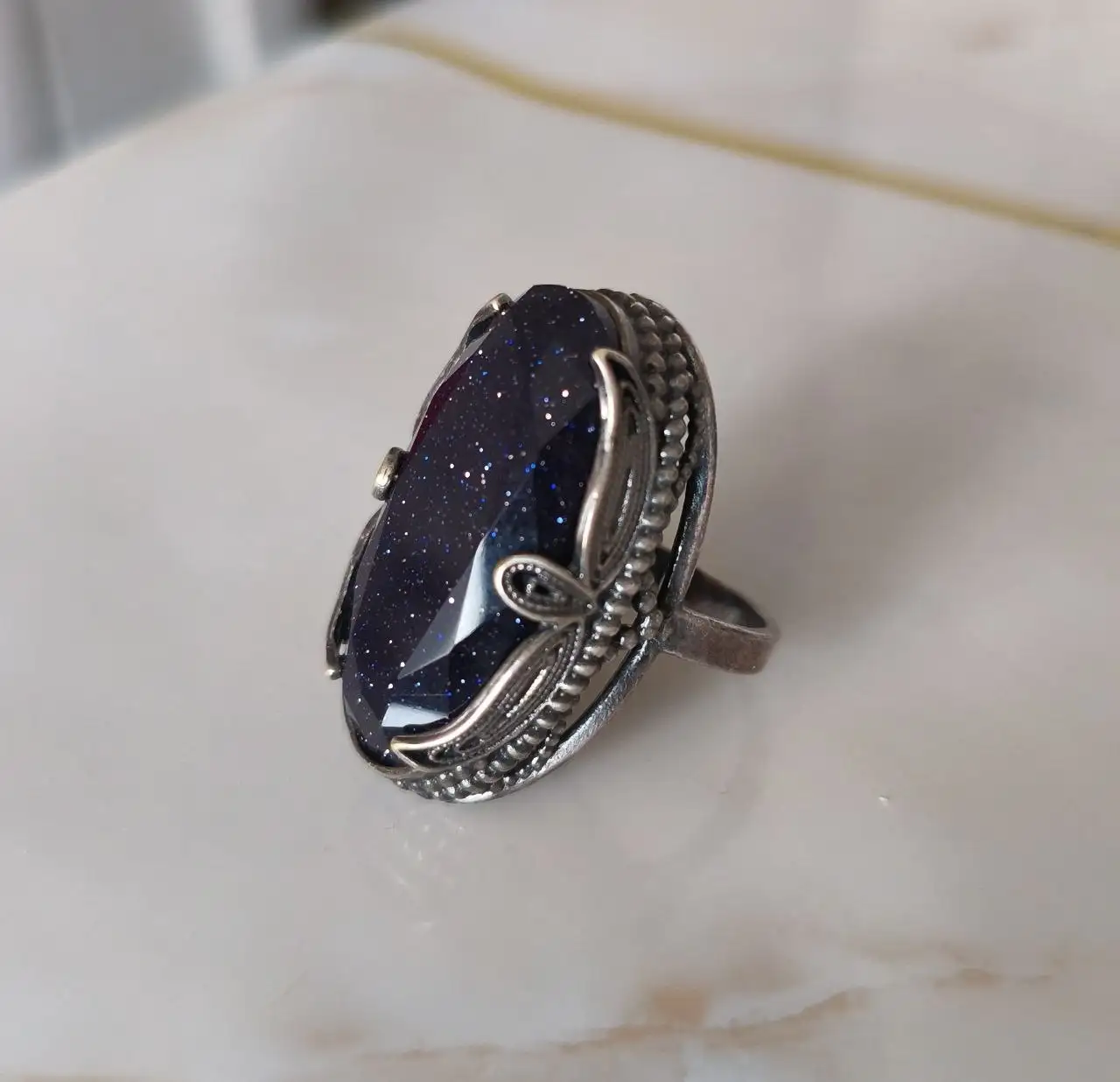 Винтажное кольцо "Ночь Каира" из мельхиора с авантюрином - Украшения (Барахолка) в Зеленоград
