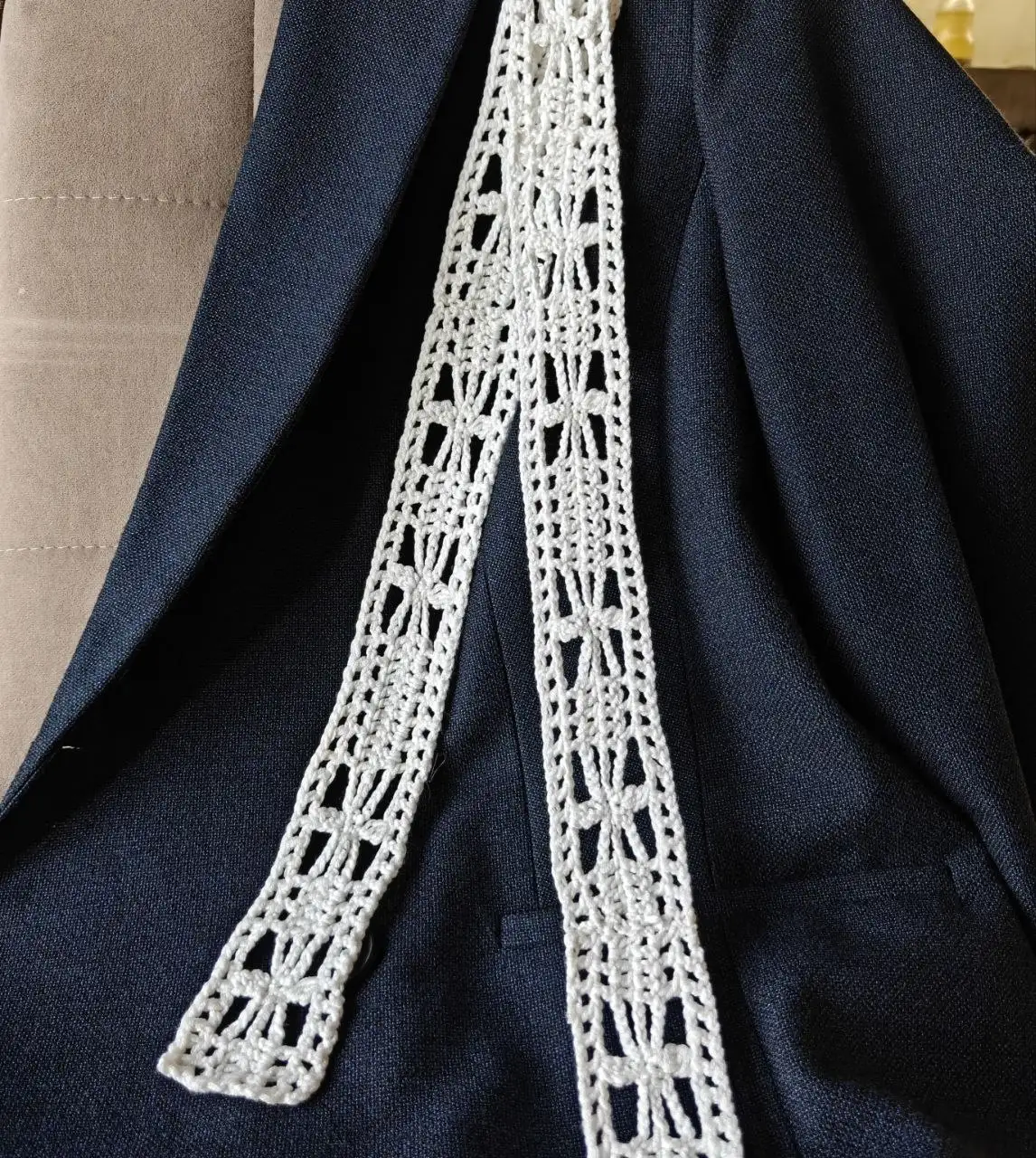 Вязаный ажурный скинни шарф из хлопковой нити - Аксессуары (Одежда) в Химки
