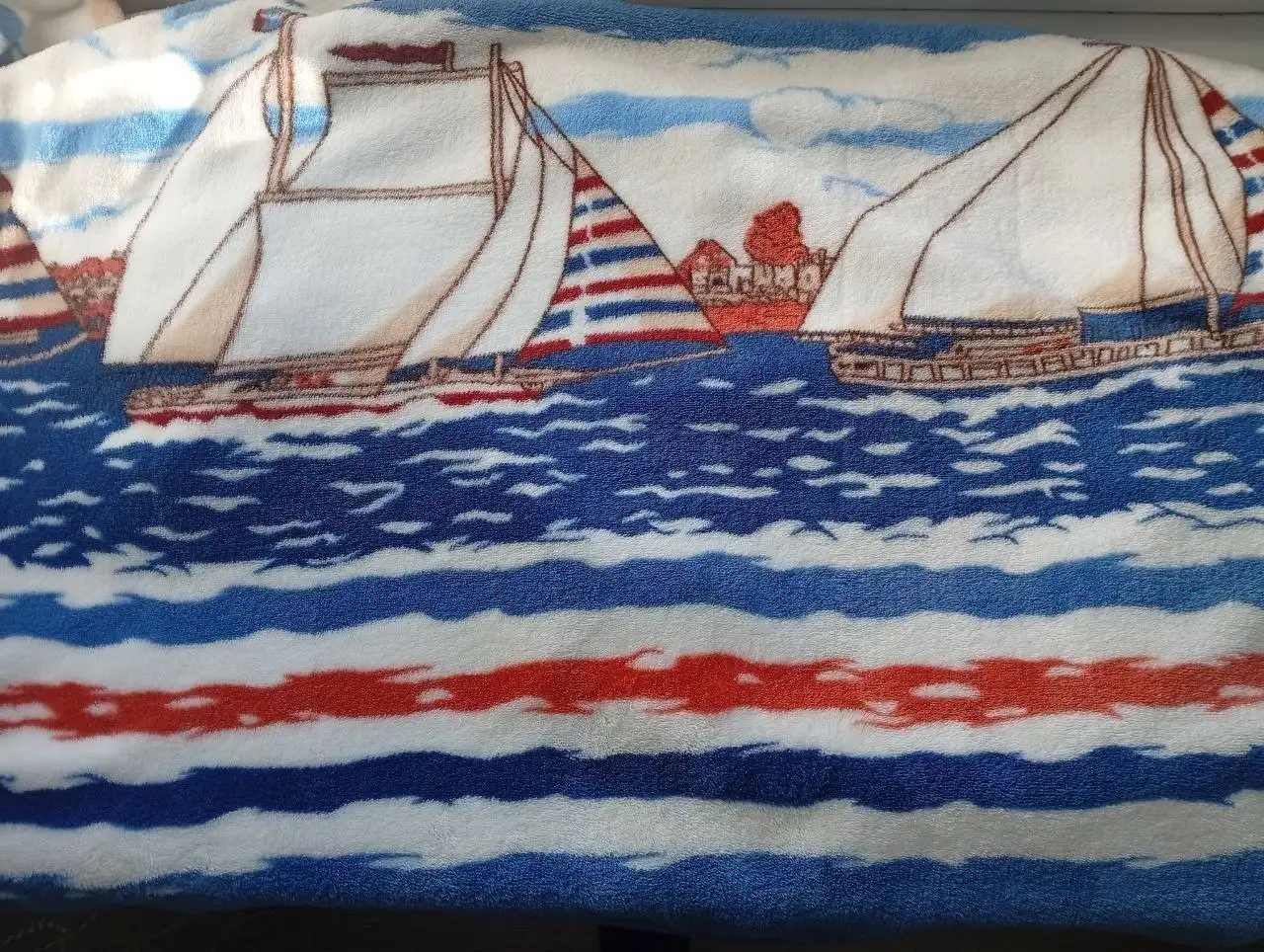 Детский плед с парусниками для кроватки, коляски, на прогулку 110*100 - Текстиль для детей (Товары для детей) в Химки