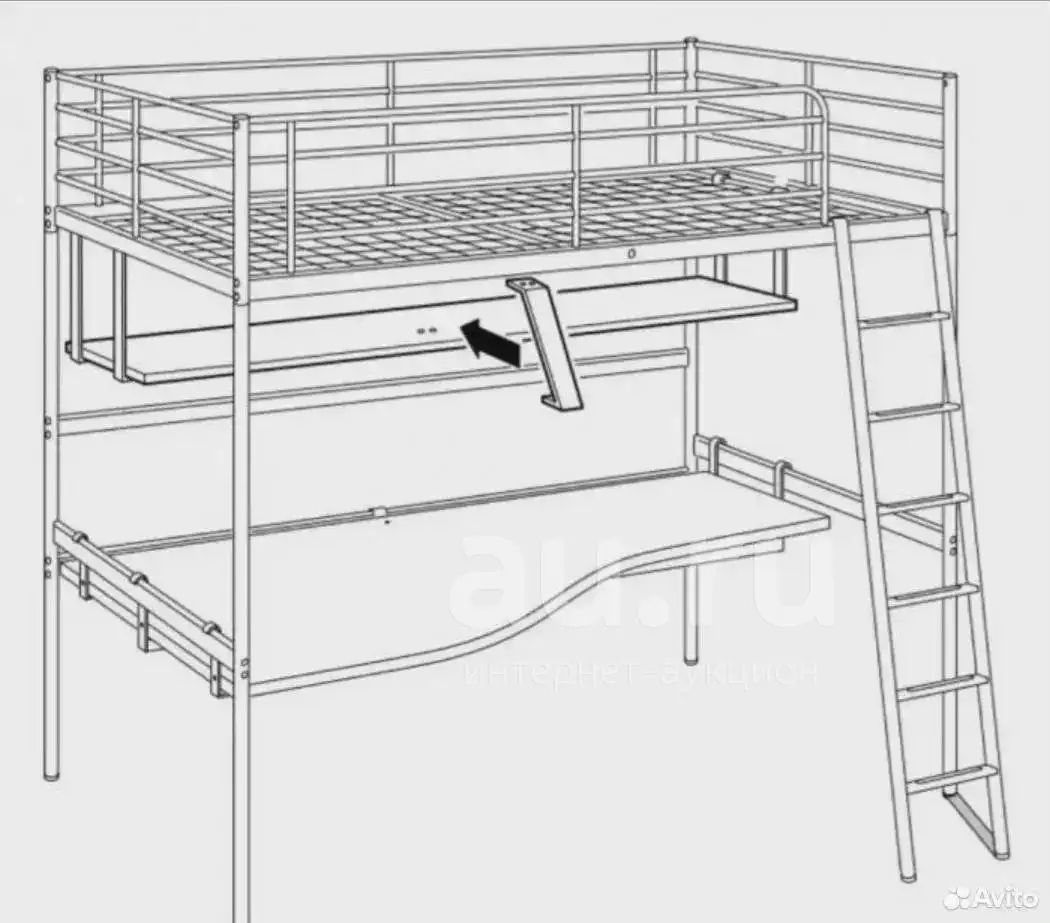 Продажа кровати-чердака ИКЕА с полкой и столешницей