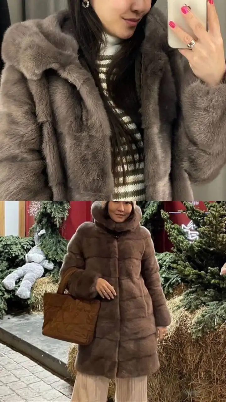 Норковая шуба трансформер дымчатого цвета размер S-M