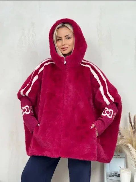 Шубка эко-норка спортивного стиля пончо - Одежда в Казань