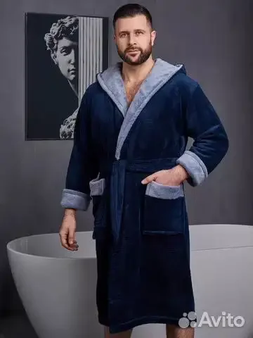 Мужской халат с капюшоном из велсофта - Мужская одежда и обувь в Тюмень