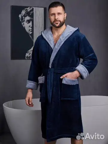 Мужской халат из велсофта с капюшоном - Мужская одежда (Одежда) в Тюмень