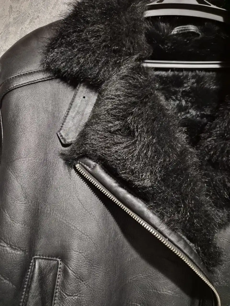 Дубленка авиатор из натуральной кожи и меха Тасканы