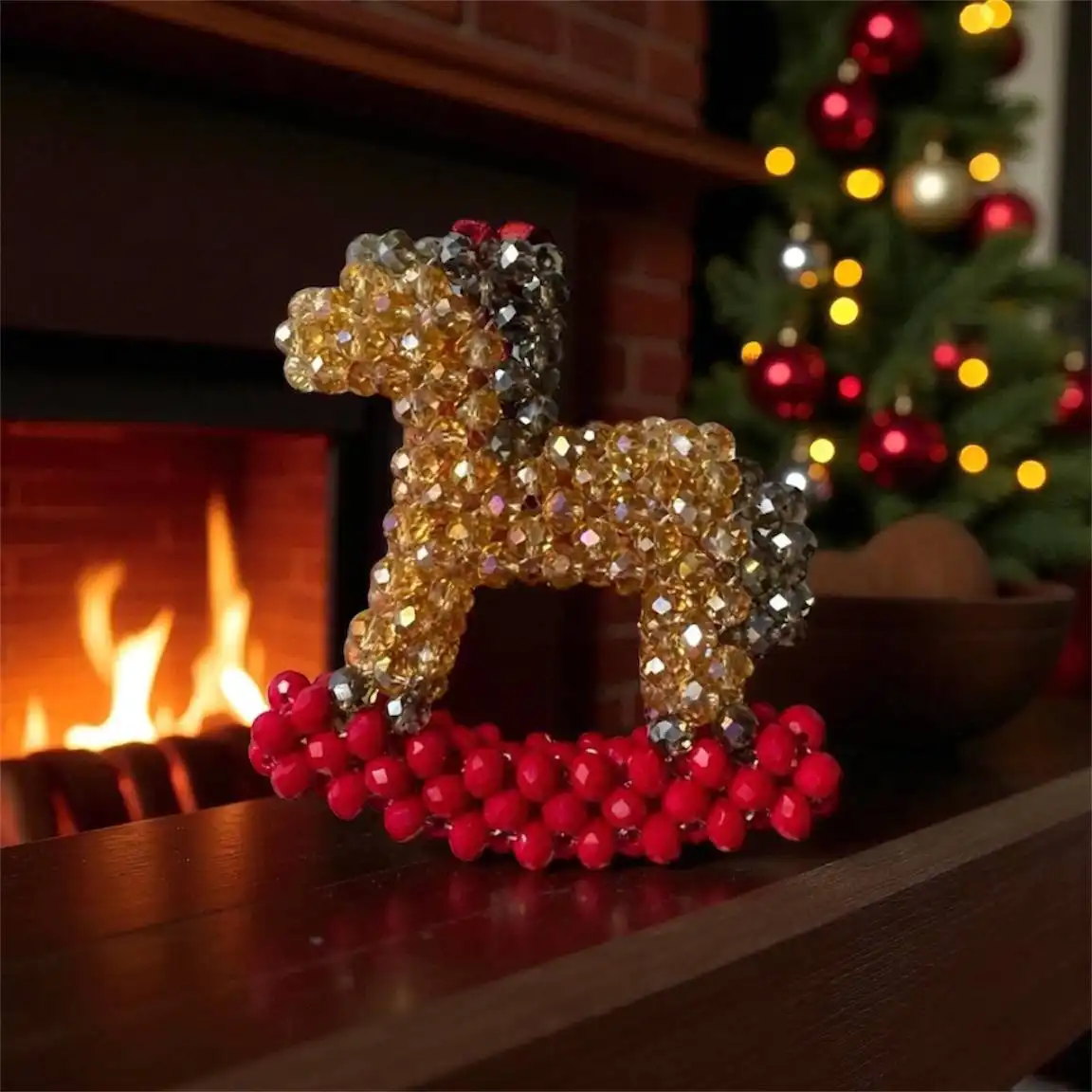 Новогоднее украшение лошадки и шары