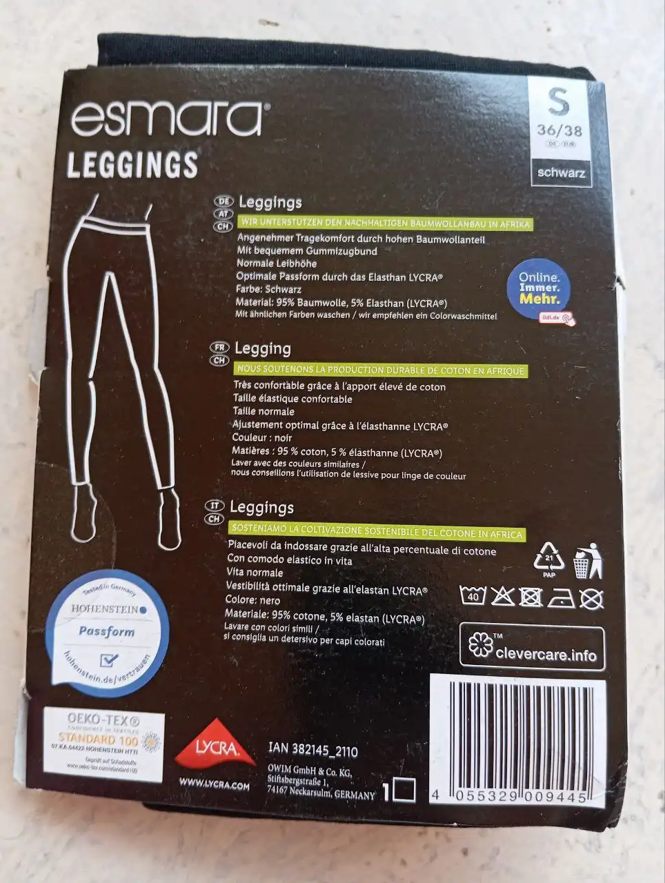 Лосины Esmara Германия, хлопок 95%, эластан 5%, размеры S, M, L - Нижнее белье/Лосины (Одежда) в Улан-Удэ