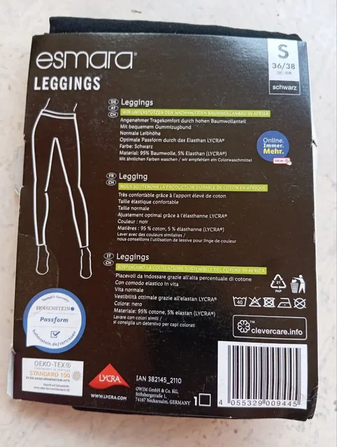 Лосины Esmara Германия, хлопок 95%, эластан 5%, размеры S, M, L - Обувь в Улан-Удэ