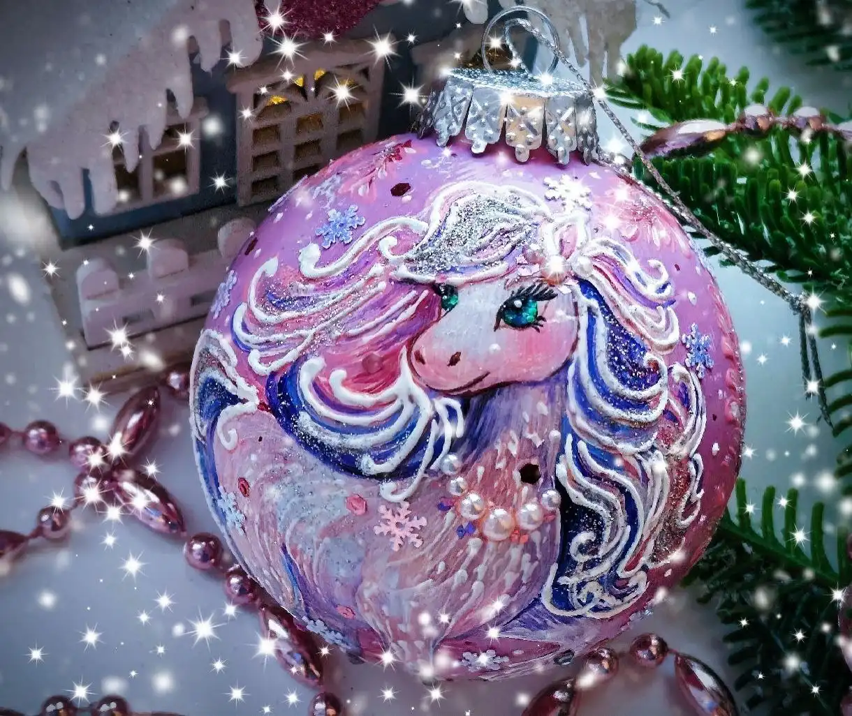 Ёлочные шары с символом года 8см, ручная роспись