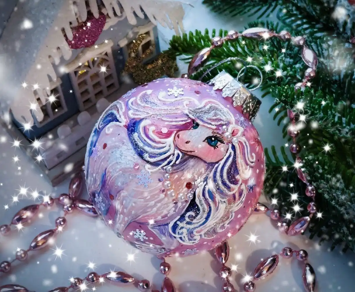 Ёлочные шары с символом года 8см, ручная роспись