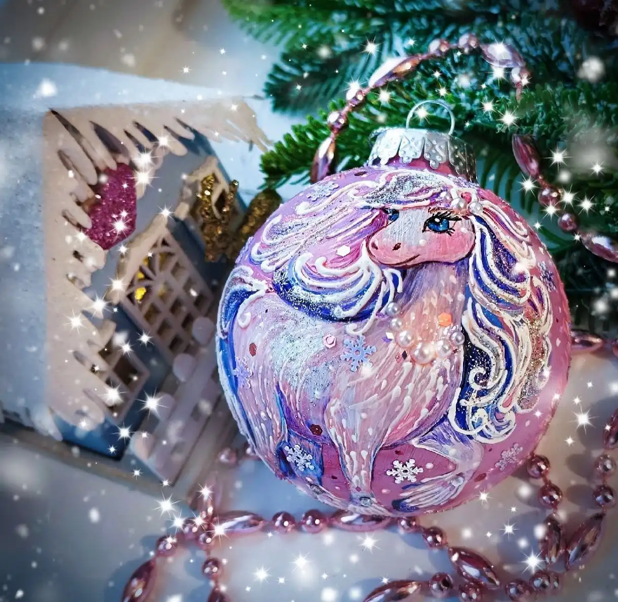 Ёлочные шары с символом года 8см, ручная роспись