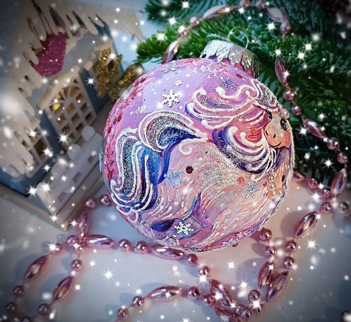 Ёлочные шары с символом года 8см, ручная роспись