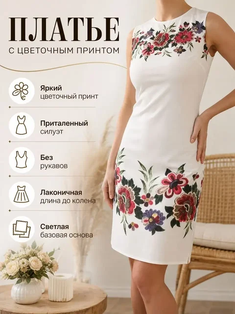 Платье белое с цветочным принтом, р-р 42/44 - Куртки в Уфа