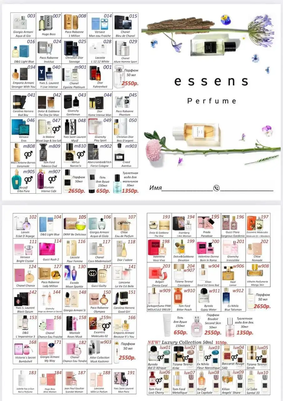 Духи чешской компании Essens для подарков на Новый год