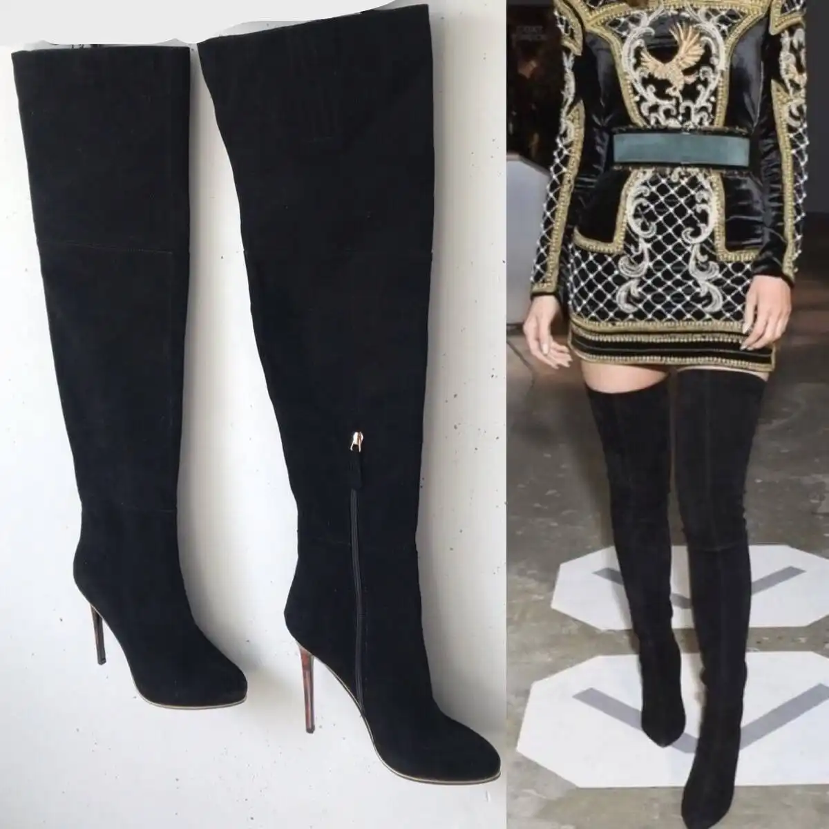 Замшевые ботфорты Balmain&HM