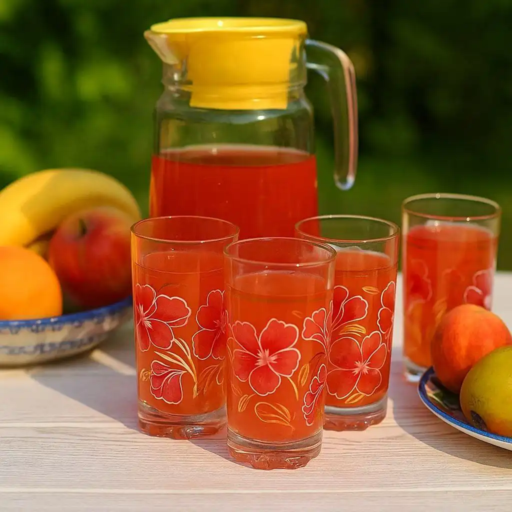 Стеклянные стаканы 'Цветы' СССР 4 шт.