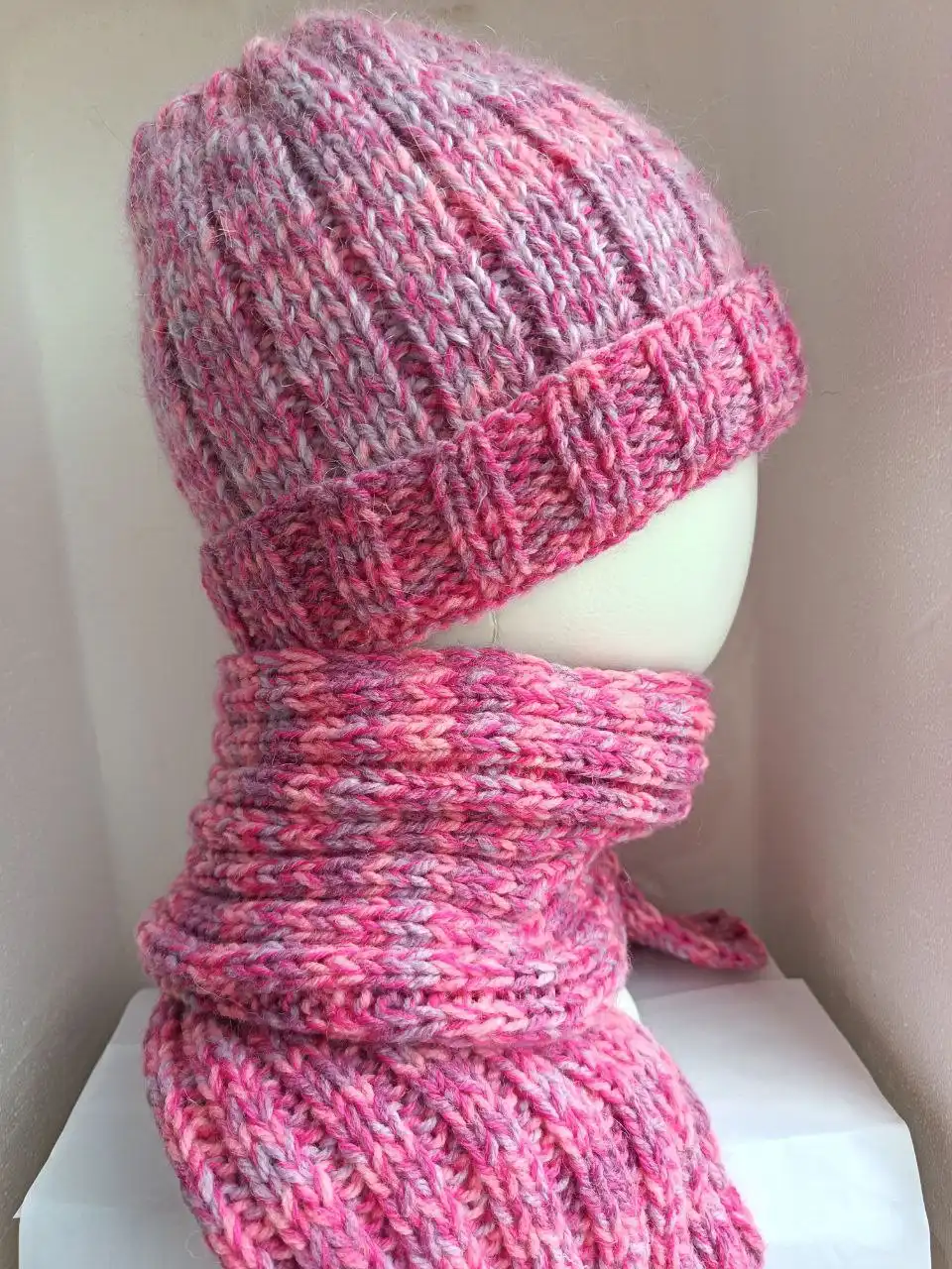 Шерстяной комплект шапочка и шарфик с мохером - Головные уборы и аксессуары (Одежда) в Люберцы