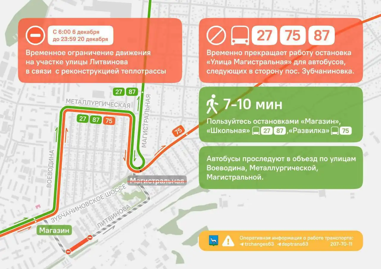 Ограничение движения по ул. Литвинова в Самаре