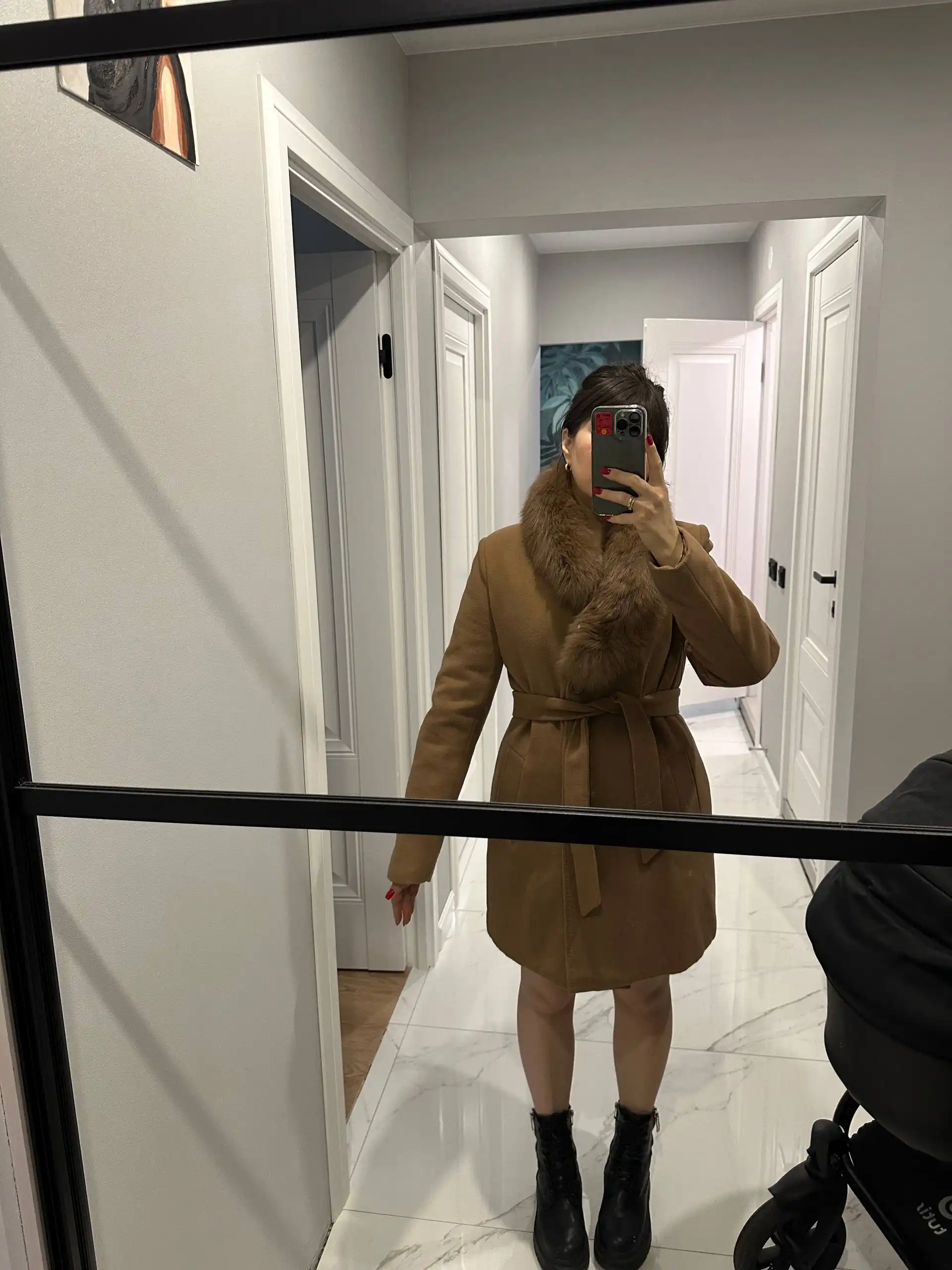 Зимнее кашемировое пальто с натуральным мехом