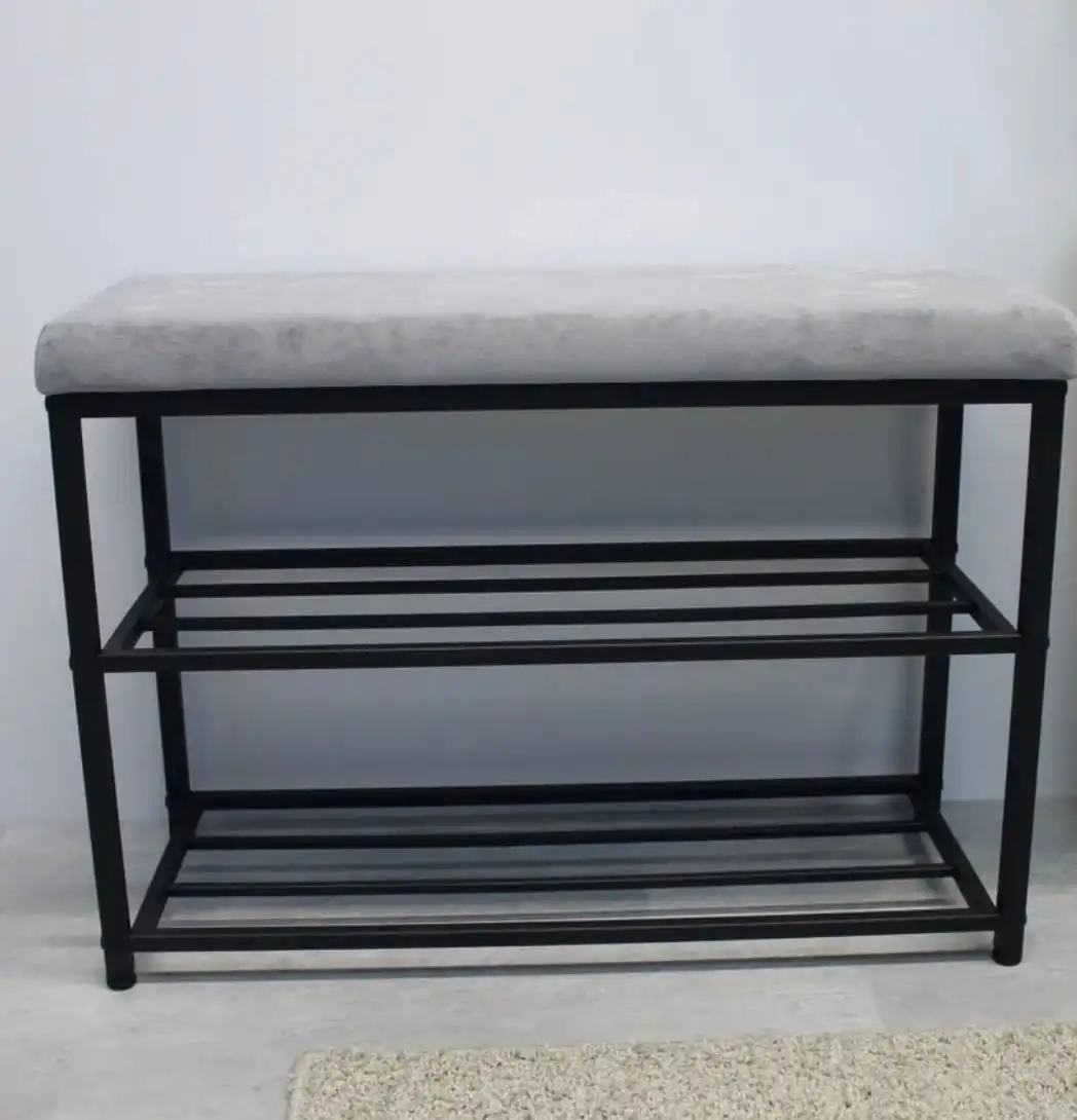 Продажа удобной обувницы черный металл и велюр серый