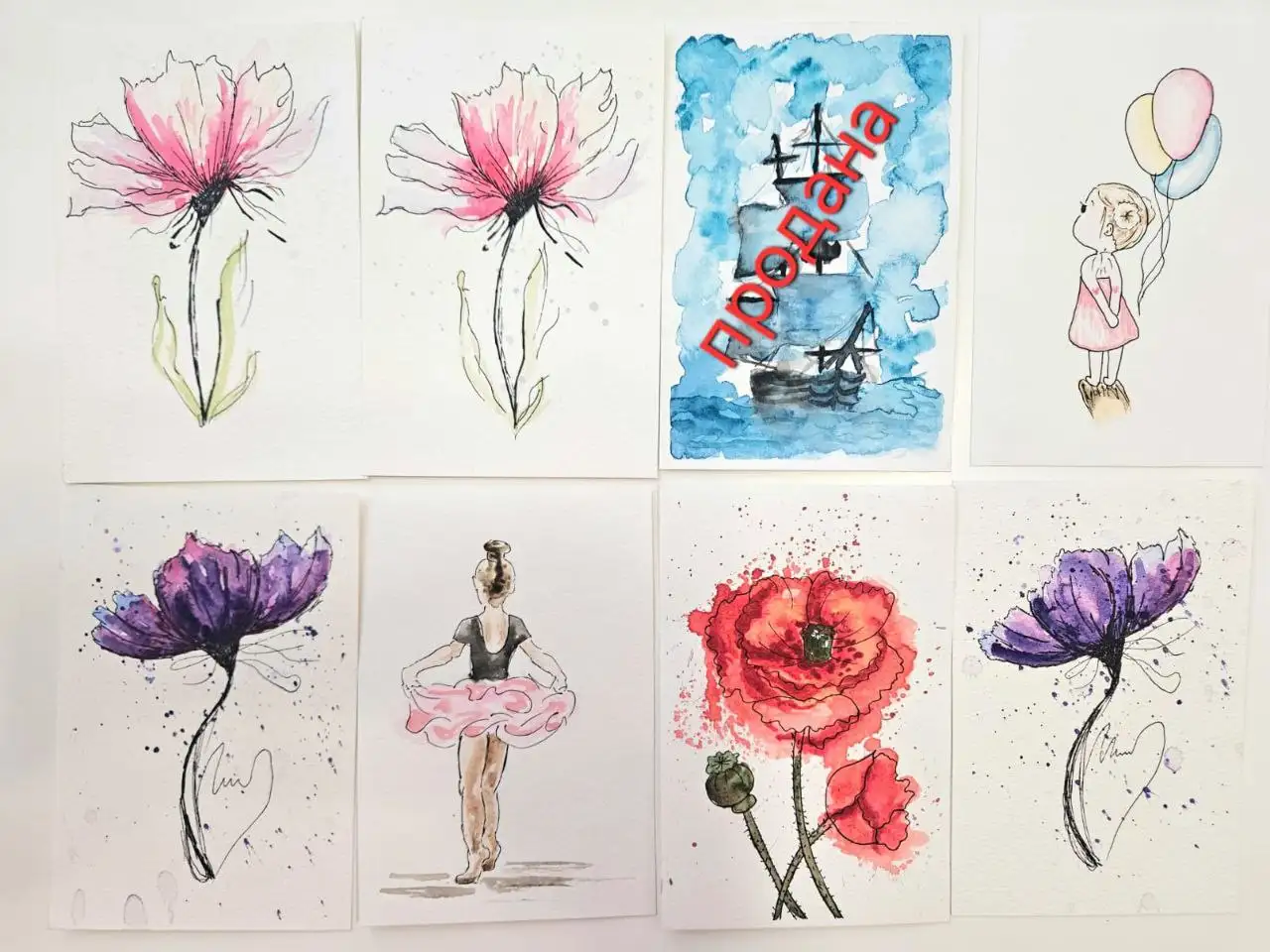 Продажа акварельных открыток и вязаных цветов - Рукоделие (Хобби и отдых) в Москва