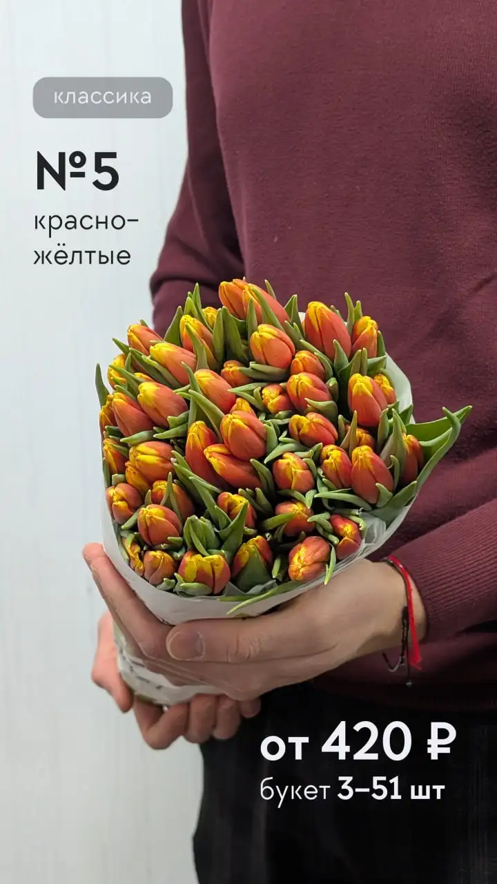 Тюльпаны классические и пионовидные с доставкой в Москве - Доставка цветов (Услуги) в Москва