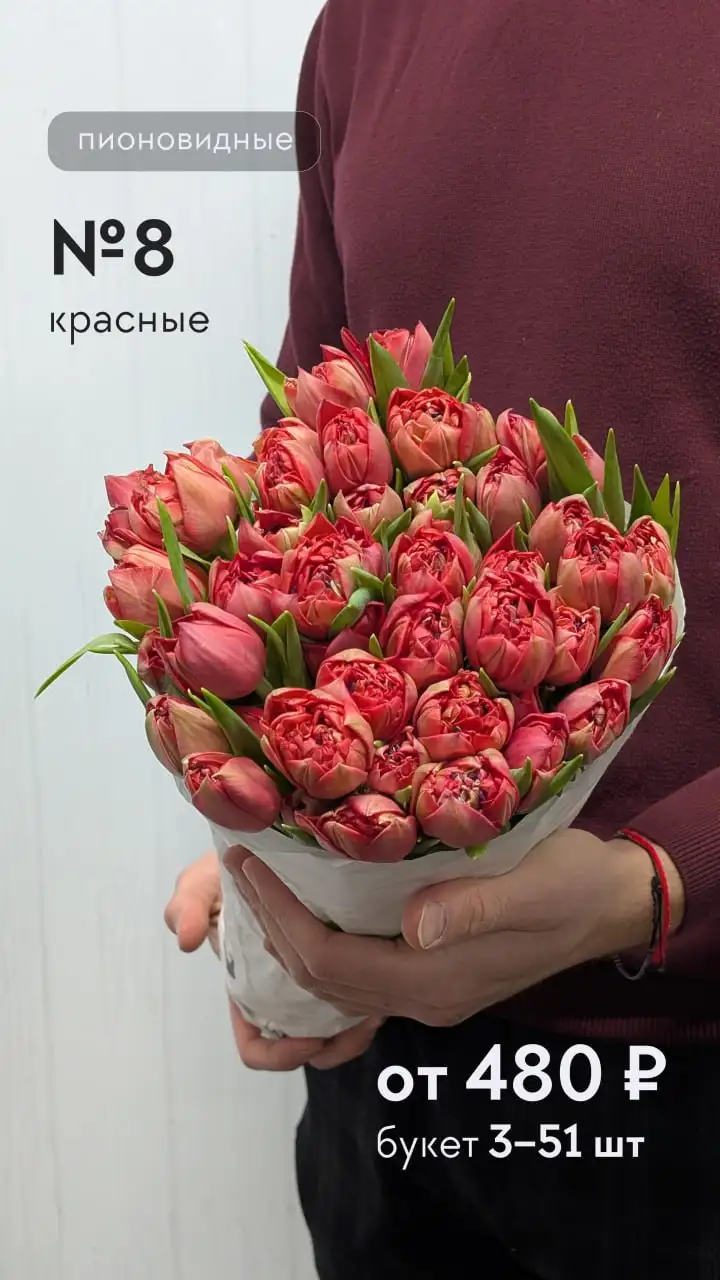 Тюльпаны классические и пионовидные с доставкой в Москве - Доставка цветов (Услуги) в Москва