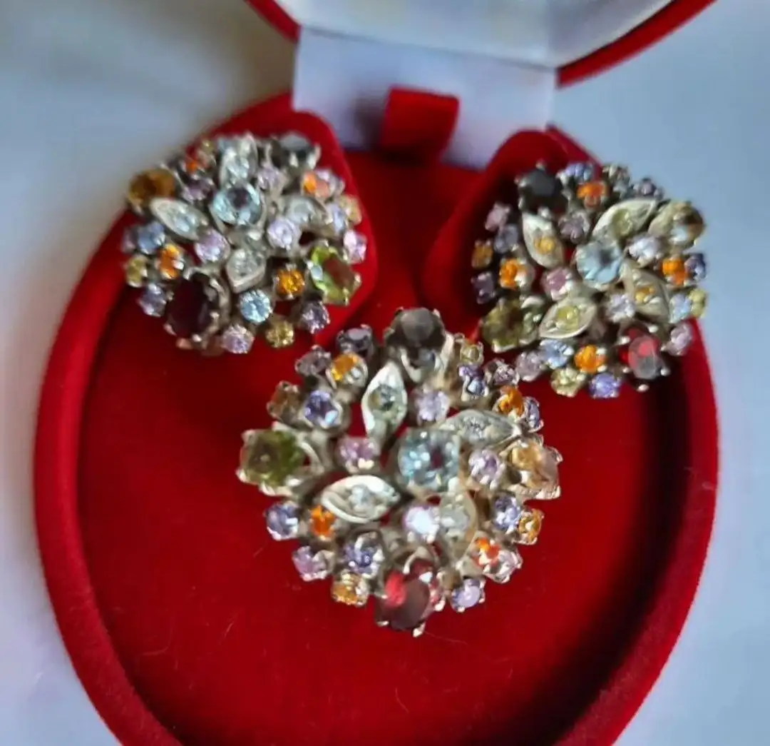 Серьги и кольцо из серебра 925 пробы с натуральными самоцветами - Ювелирные изделия (Барахолка) в Москва