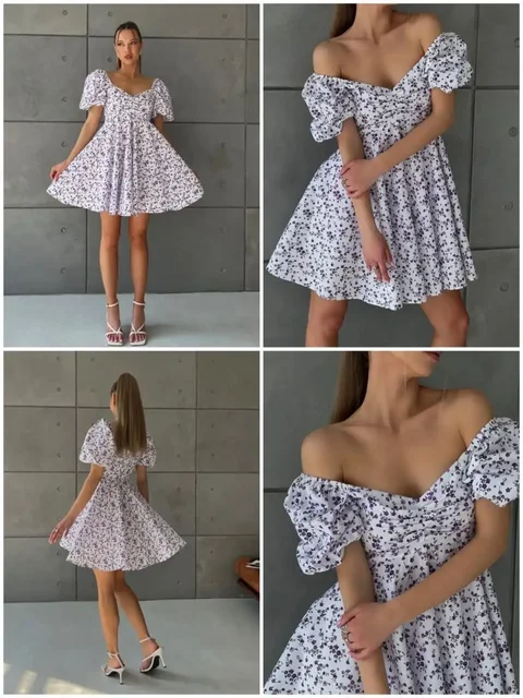 Платье baby doll белое в сиреневый цветочек - Пляжная одежда в Москва