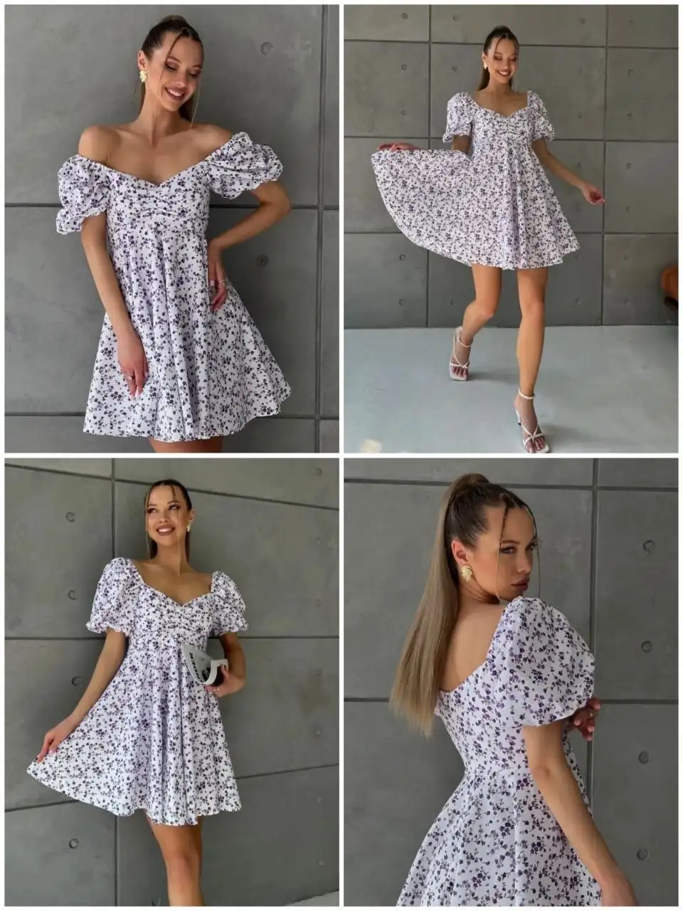 Платье baby doll белое в сиреневый цветочек - Платья (Одежда) в Москва