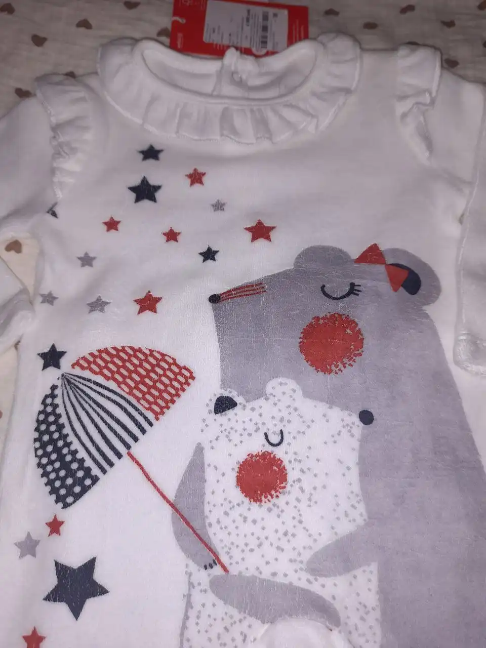 Белый нательный комбинезон Boboli размер 74 см с принтом медвежонка и звезд