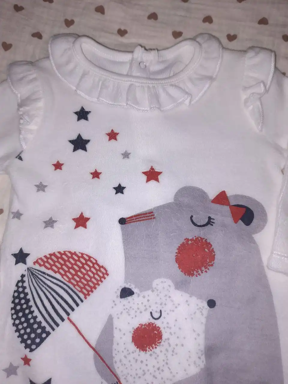 Белый нательный комбинезон Boboli размер 74 см с принтом медвежонка и звезд