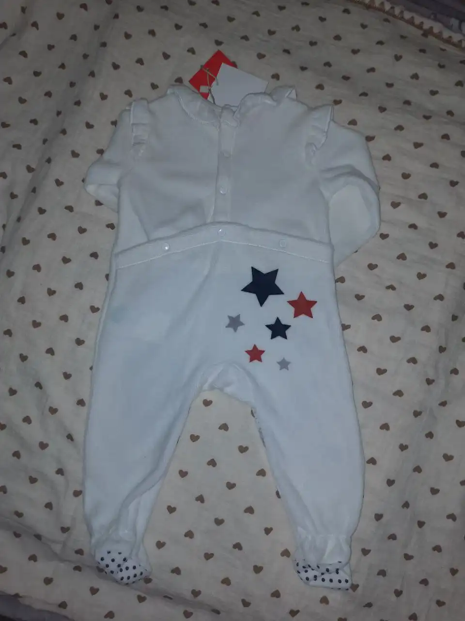 Белый нательный комбинезон Boboli размер 74 см с принтом медвежонка и звезд