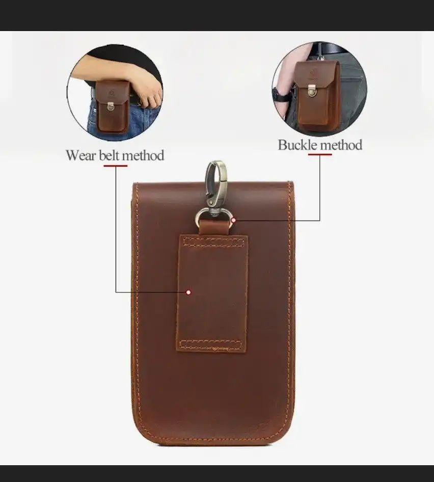 Сумка из коровьей кожи на пояс под документы и телефон