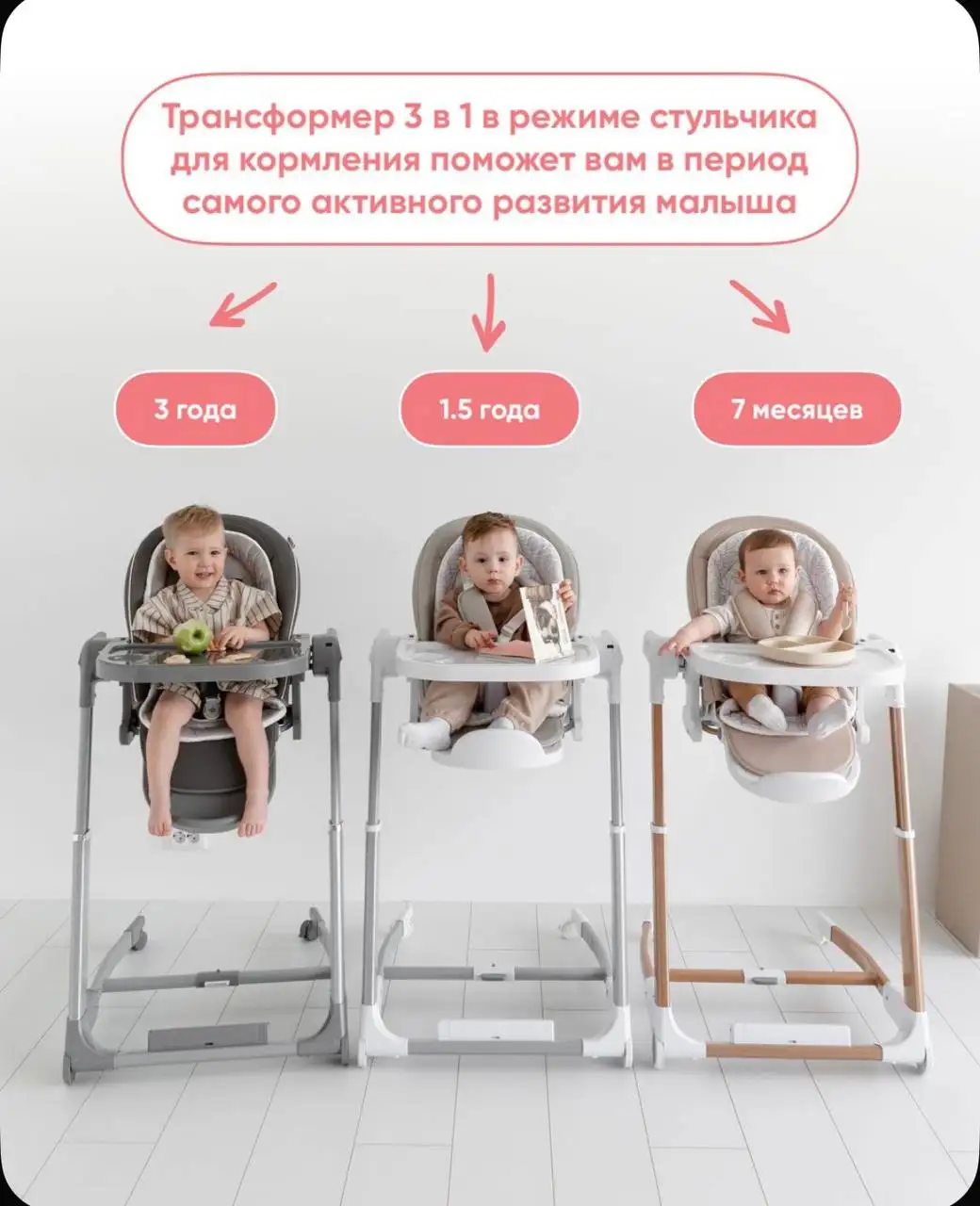 Стульчик-трансформер 3 в 1 MyLittleChair, серый - Коляски и аксессуары (Товары для детей) в Балашиха