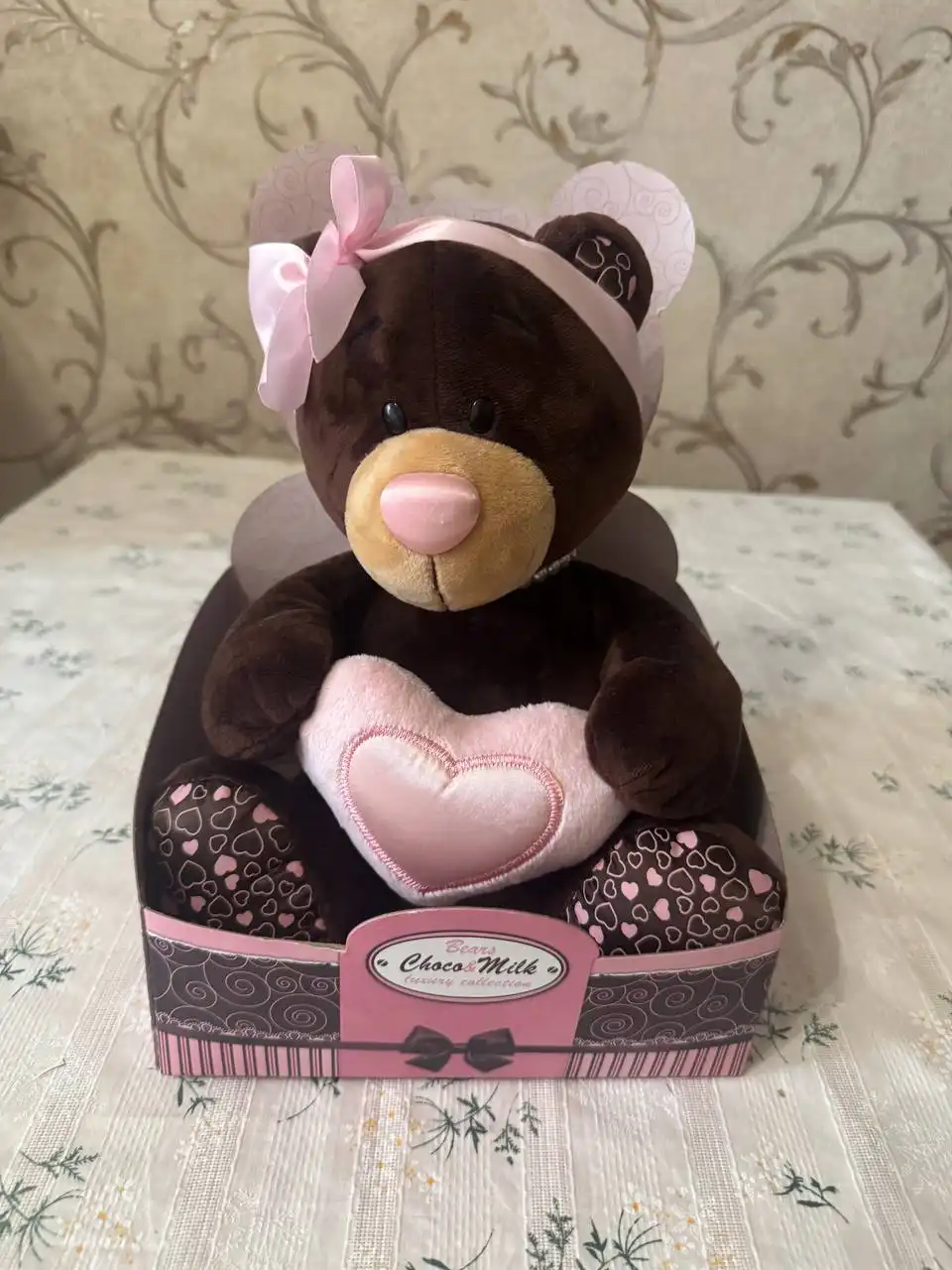 Мягкая игрушка Медведь Milk с сердцем 25см